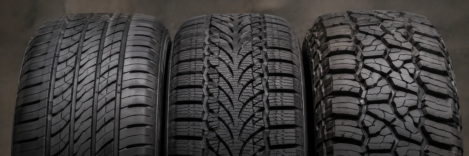 Three different tire tread patterns